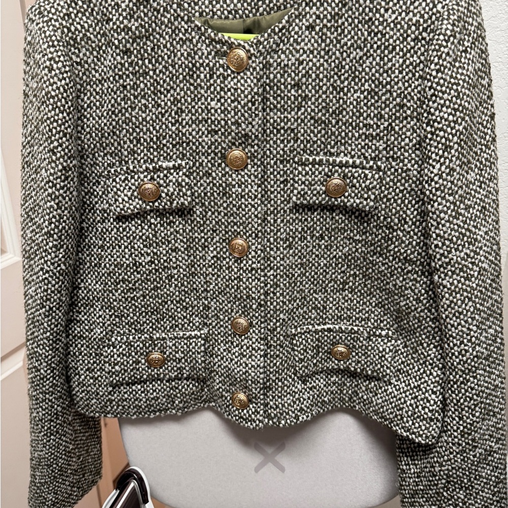 Women's Green and White Tweed Jacket